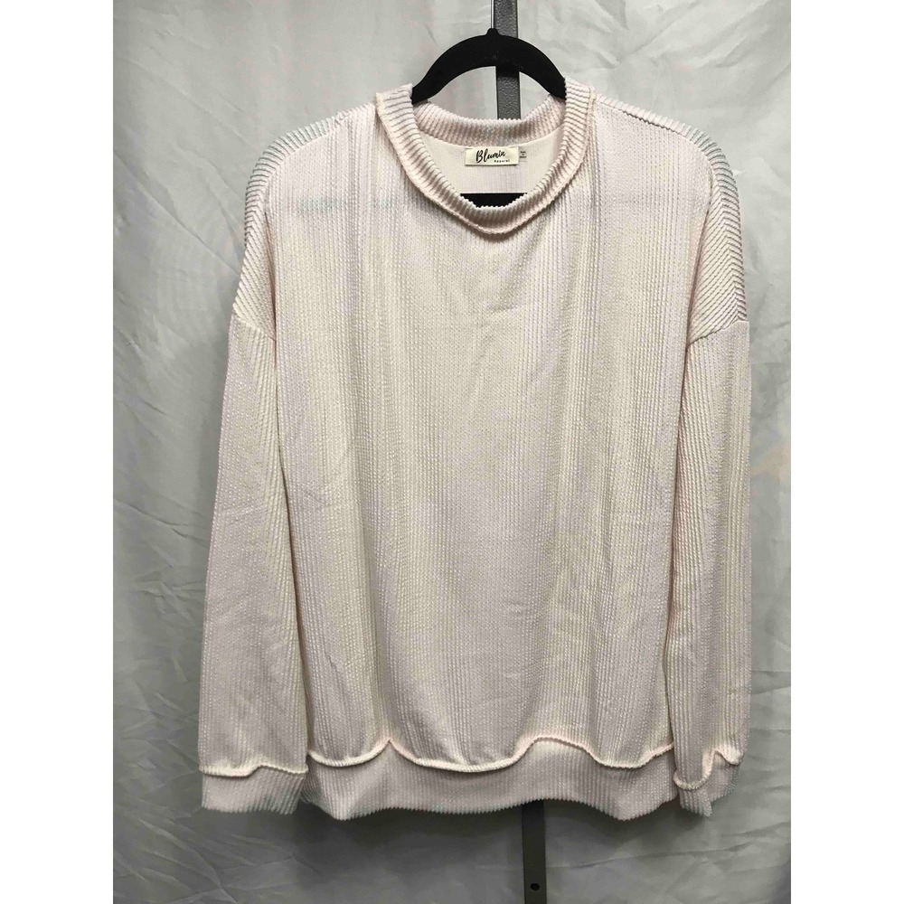 Blumin Apparel Pink Waffle Knit Relaxed Fit Crewneck Pullover Top Size L